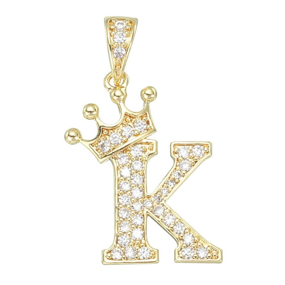 A-Z Crown Letter Charm, Alphabet K Pendant Gold Plated Cubic Zirconia Monogram Initial Pendant Name Jewelry for Men Women DIY