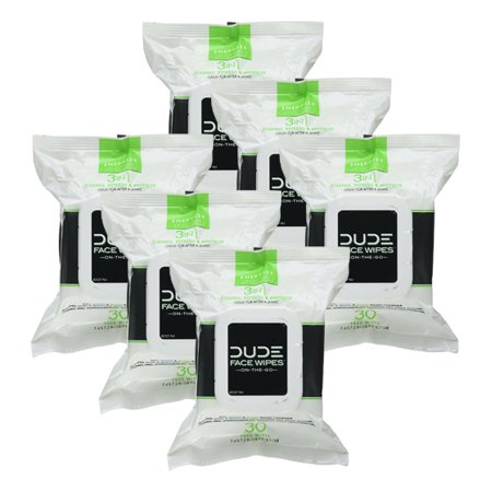 DUDE Face & Body Wipes, Refreshing Scent with Pro Vitamin B-5 ( 6 Pack )