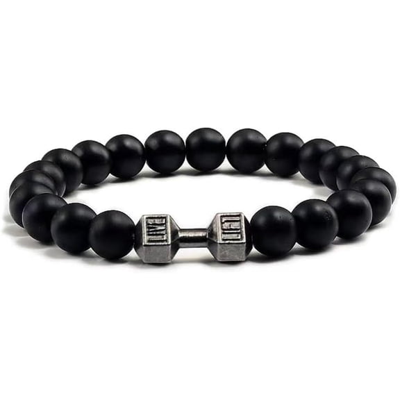 Black Dumbbell Bracelet,Volcanic Lava Elastic Natural Stone Bead Bracelet, Stainless Steel Barbell Jewelry For Fitness Men, Jewelry Gifts For Fitness Yoga Men And Women