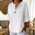 thumbnail image 2 of Linen Shirts for Women Summer T Shirts Y2K Tops Rolled Sleeve Button Down Womens Summer Tops Peasant Blouse Casual Tops for Women Light Weight Button Up Shirt Women Short Sleeve Blouse, 2 of 8