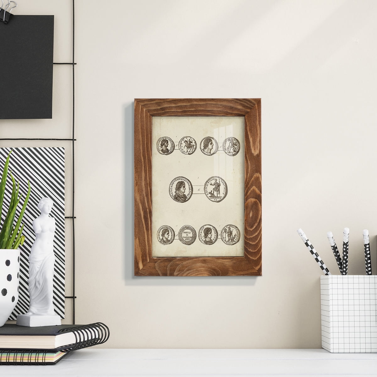 Antique Roman Coins V -Framed Print w/glass-Walnut