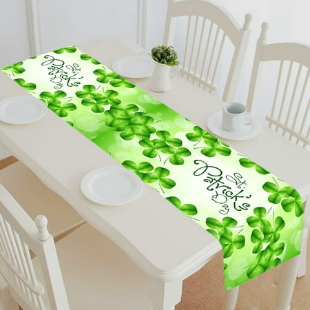 

ABPHQTO Green Clover Card With Green Table Runner Placemat Tablecloth For Home Decor 16x72 Inch
