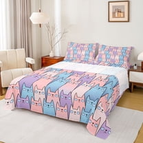 Castle Fairy Cartoon Cats Twin Sheet Sets for Preppy Children,Blue Pink Purple Bedding