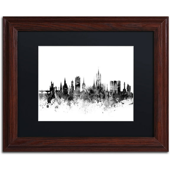 Trademark Fine Art "Aberdeen Scotland Skyline B&W" Canvas Art by Michael Tompsett, Black Matte, Wood Frame