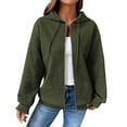 thumbnail image 4 of Breezora Ladies Casual Waffle Knit Hooded Jacket Loose Fit Drawstring Comfortable Fall Winter Outerwear Coat L Size Green, 4 of 7