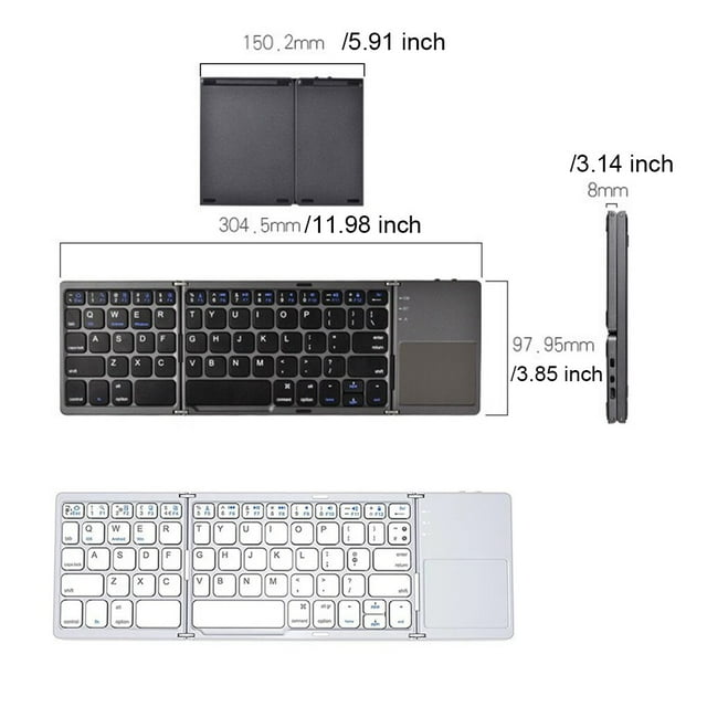 Folding Keyboard Rechargeable Wireless Laptop Keypad Desktop Rechargeable Wireless Tablet Keyboards Foldable Design Convenience Multipurpose Sweet Gift Black