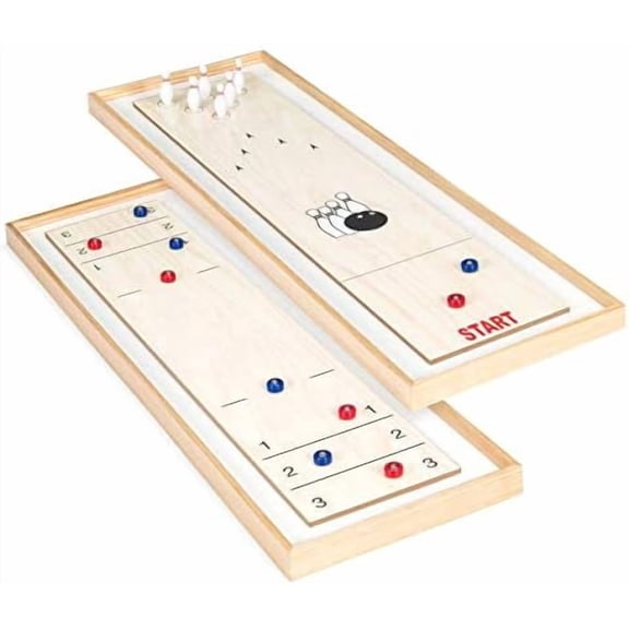 [] 45in 2-in-1 Shuffleboard & Bowling Tabletop Game Set: 8 Players, Ages 6 