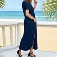 thumbnail image 6 of Maqroz Holiday Dresses for Women Plus Size V Neck Short Sleeve Summer Maxi Dress with Pockets Travel Long Sundress Beach Vacation Outfits Clothes Vestido Elegante Para Mujer Blue S, 6 of 6
