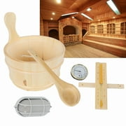 5Pcs Spa Sauna Wooden Accessories Wooden Barrel Spoon Hourglass Thermometer