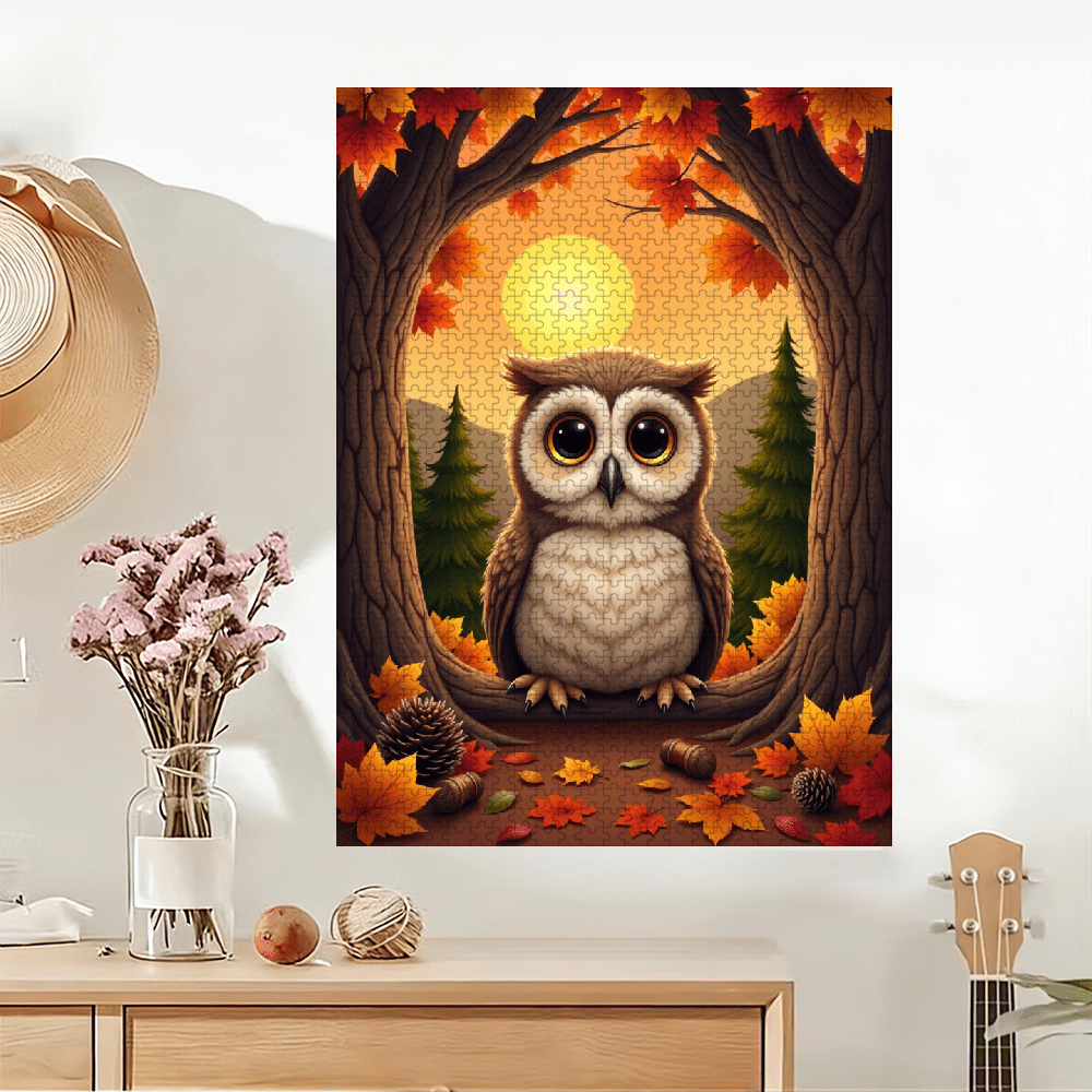 1000-piece vertical paper jigsaw puzzle - Cute Owl in a Tree Hole, size 29.5*20 inches.