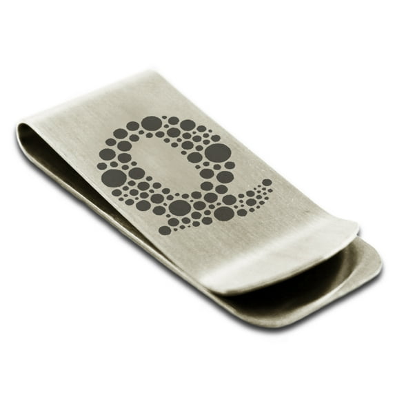 Stainless Steel Letter Q Initial Dotted Monogram Engraved Engraved Money Clip Credit Card Holder