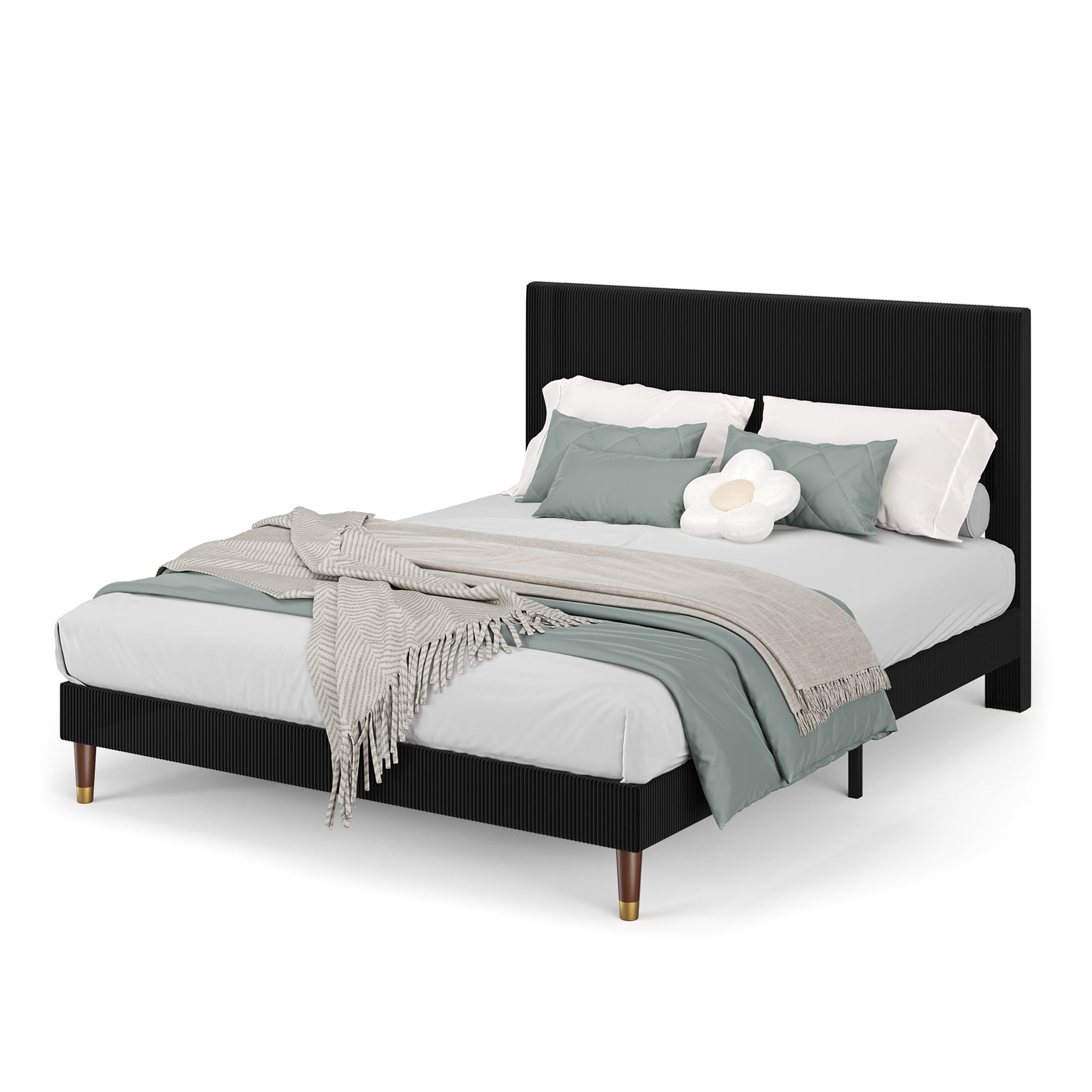 Upholstered Bed Frame with Headboard, Full Size Platform Bed - Corduroy, Noise-Free, Wood Slats, Easy Assembly