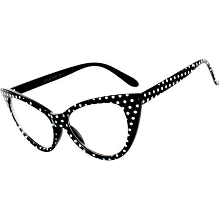 Retro Women's Cat Eye Vintage Sunglasses UV Protection Black Dots Frame Clear Lens Brand