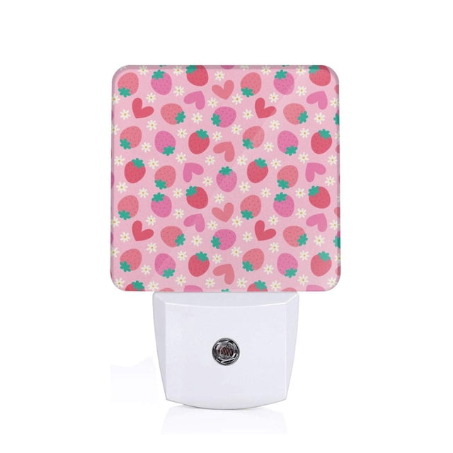 Fotbe Haear Strawberry Luz Nocturna LED, Luz de Noche con Sensor de Luz Natural de Anochecer a Amanecer, Se Enchufa a la Pared, Blanco Cálido 0.5W-US