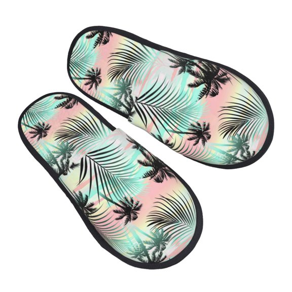 House Slippers for Women Men - Tropical Summer Palm Lightweight House Shoes Fuzzy Slippers, Soft Slip-On Cozy House Slippers for Woman Indoor Outdoor