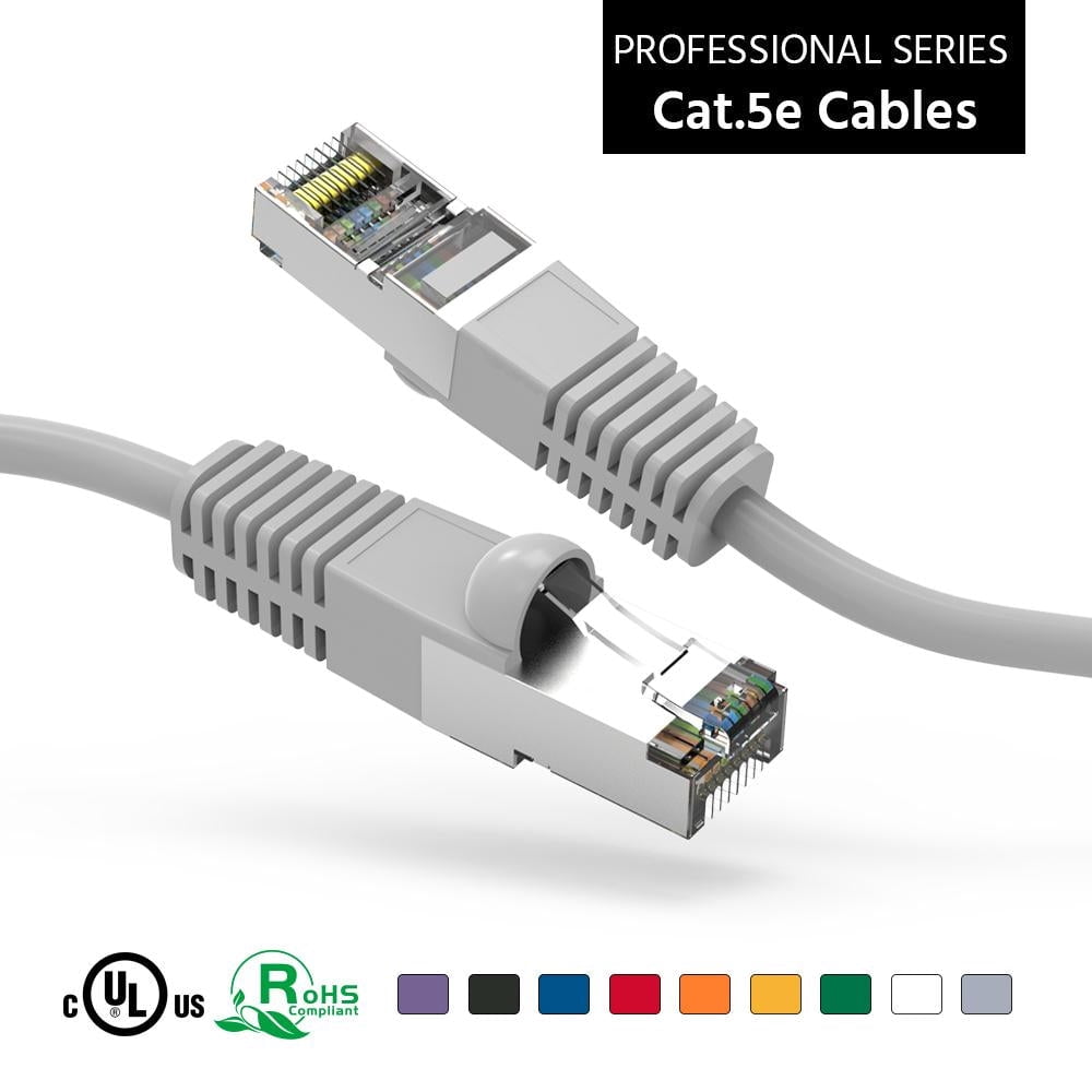 Cat5E Shielded Ethernet Patch Cable Gray 5ft - Internet Cable Snagless Boot Network Wire - High Speed Ethernet Patch Cable 350MHz FTP Cord - 4 UTP 24AWG Stranded Pure Copper Wire