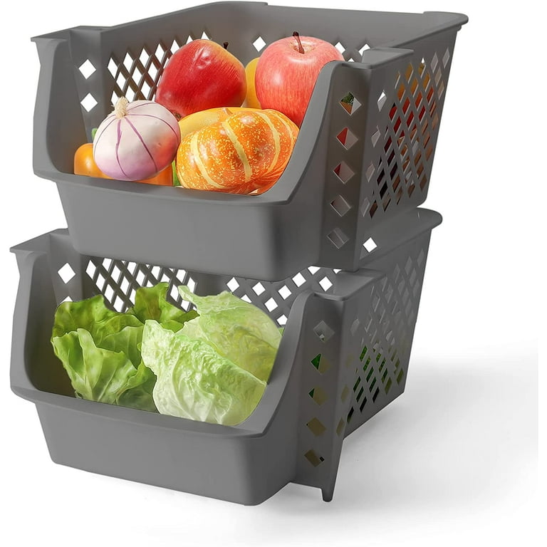 Titan Mall Plastic Stackable Storage Bins 4 Pack, Stacking Bins Open Front  for Kicthen, Garage and Bathroom Cabinet Organizer for Fruit, Vegetable