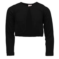 Cyndeelee Girls Long Sleeve Beaded Sequin Scallop Trim Bolero Cotton Shrug Cardigan (Black, 3T)