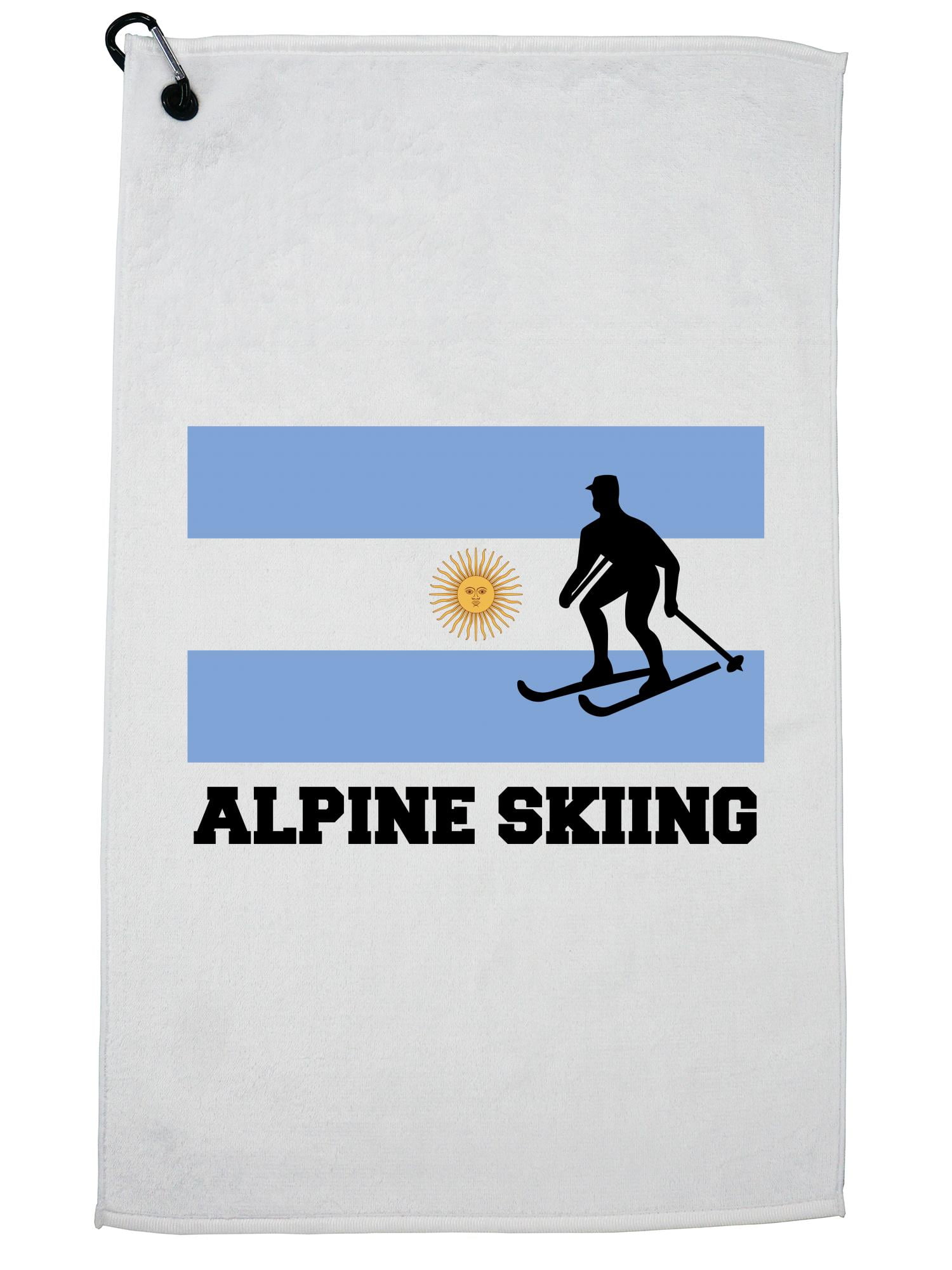 Argentina Olympic Alpine Skiing Flag Silhouette Golf Towel with Carabiner Clip by Hollywood Thread