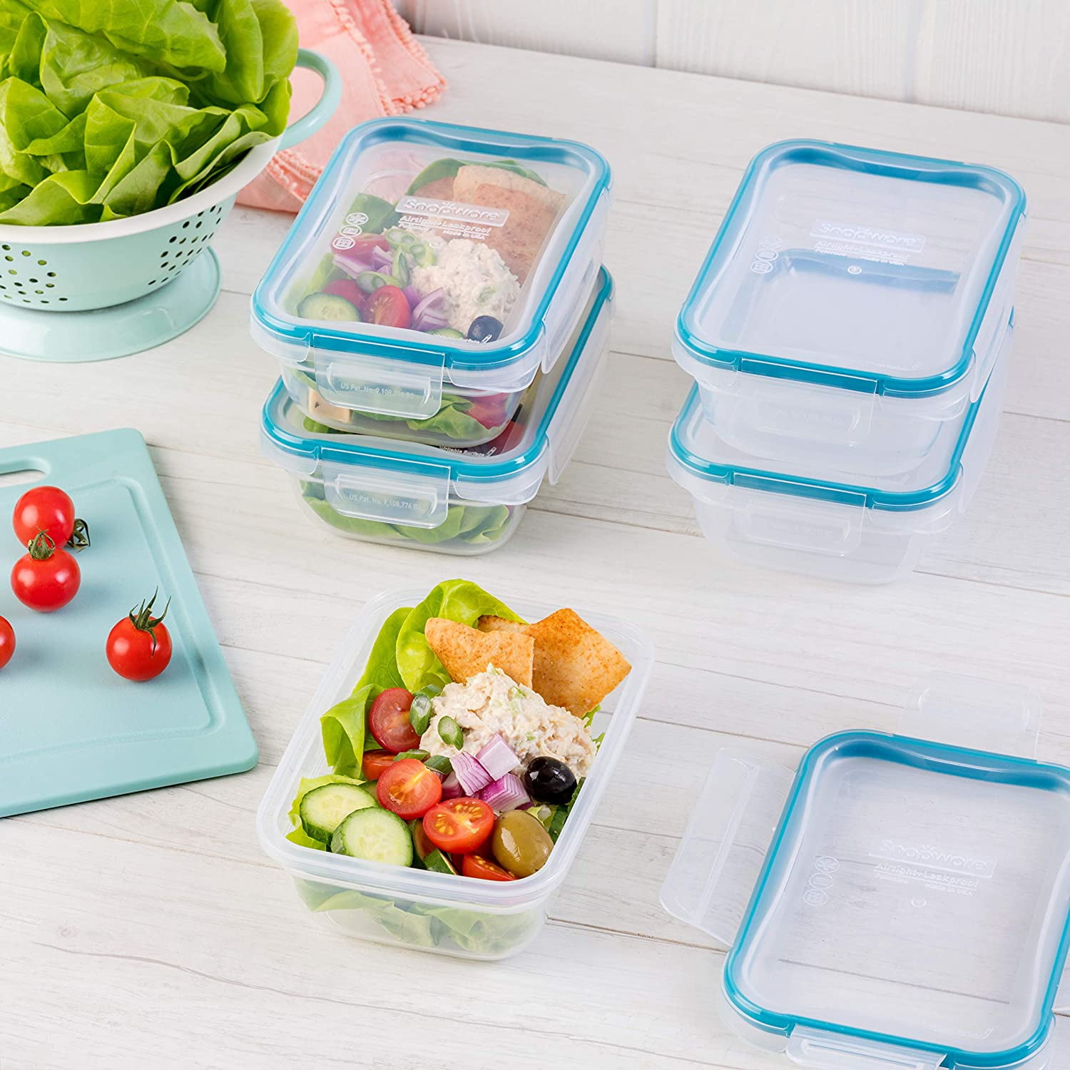 Plastic Total Solution 5-Pack (3-Cup) Food Storage Containers Set, Leakproof & Airtight Plastic Locking Lids Rectangular , Non-Toxic BPA-Free Lids, Microwave Dishwasher Freezer Safe