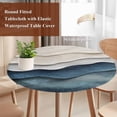 thumbnail image 5 of Abstract Waves Beach Art Round Fitted Table Cover Blue Beige Oil Painting Style Waterproof Table Cloth with Elastic Edge Wipeable Tablecloth for Picnic Camping Party Fits 45"-54" Diameter, 5 of 8