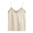 thumbnail image 4 of Wuxian Solid Color V Neck Tank Tops For Women Spaghetti Strap Lace Trim Silk Satin Summer Sleeveless Camisole Loose Fit Shirt Casual Top Blouse,Rose Gold,L, 4 of 9