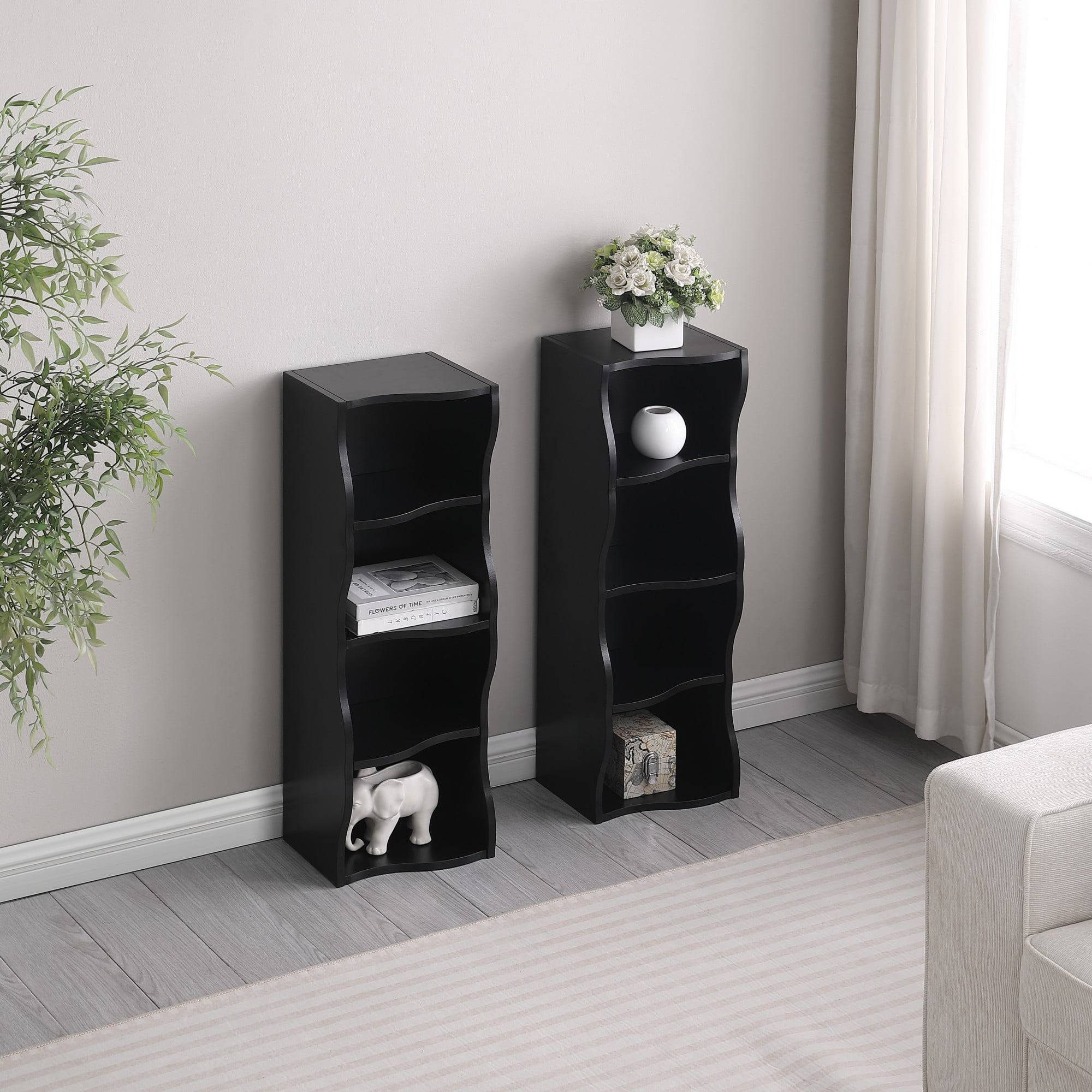 71" Tall Narrow Bookcase with Storage Cabine,8 Tier Cube Bookshelf Display Shelf Stand for Home Office, Living Room,Black