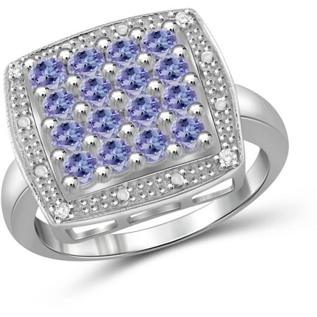 JewelersClub 1.12 Carat T.G.W. Tanzanite Gemstone and 1/20 Carat T.W. White Diamond Sterling Silver Square Ring