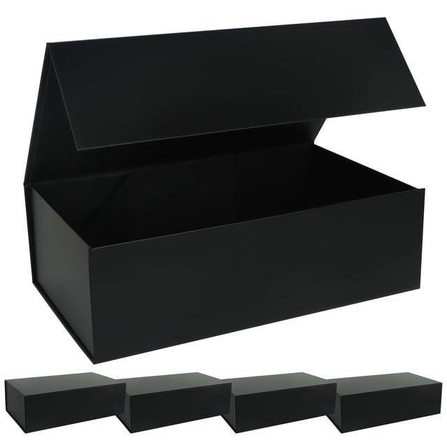 Caja de regalo LFBOX negra con tapas magnéticas, 35 x 21 x 11 cm, cartón reciclable, paquete de 5