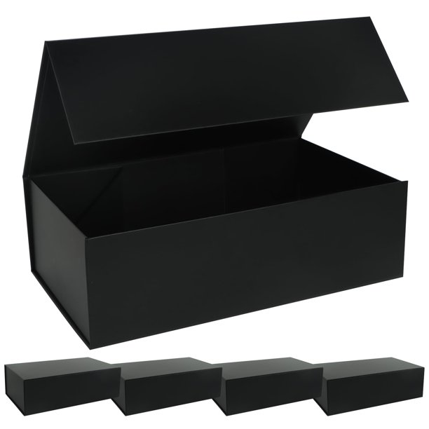 Caja de regalo LFBOX negra con tapas magnéticas, 35 x 21 x 11 cm, cartón reciclable, paquete de 5