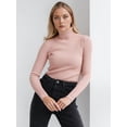 thumbnail image 4 of Suéteres Acanalados para Mujer, Lindos Suéteres de Punto de Cuello Alto, Ajustados y Cálidos Rosa un Tamaño, 4 of 10