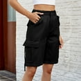 thumbnail image 5 of hotojiny Bermuda Cargo Shorts for Women Elastic Waist Button Knee-Length Shorts Summer Casual Wide Leg Pockets Hiking Short Pants, 5 of 6