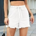 thumbnail image 2 of Ipladies Jean Shorts Denim Elastic Waist Drawstring Shorty Shorts for Women White XL, 2 of 7