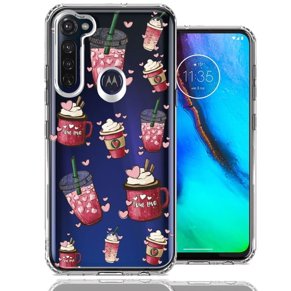 MUNDAZE for Motorola Moto G Stylus Coffee Lover Valentine's Hearts Pink Drink Latte Double Layer Phone Case Cover