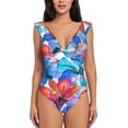 thumbnail image 2 of Fotbe Bright Flowers Women's Tummy Control Swimsuits Slimming One Piece Bathing Suit Ruffle Wrap V Neck Swimwear-, 2 of 8