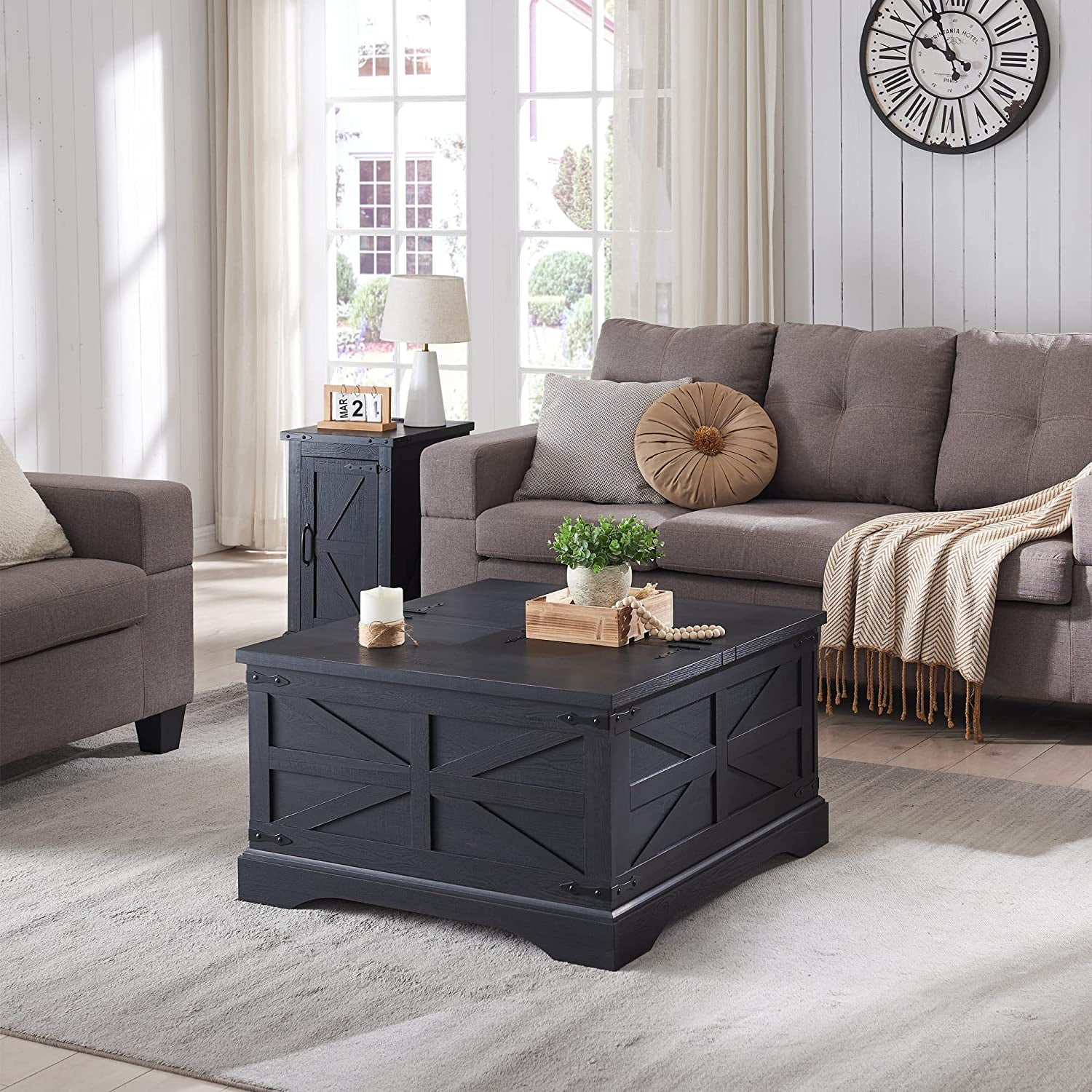 T4TREAM Farmhouse Wood Square LiftTop Coffee Table with Storage for