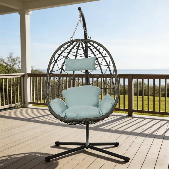 Outdoor Egg Swing Chair with Stand,Hanging Egg Chair with Cushion for Patio/Porch/Balcony/Indoor (Gray)