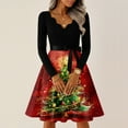 thumbnail image 5 of Women's Casual Fashion V Neck Long Sleeve Christmas Printed Party Vintage Dress for Holiday Events and Retro Style, Perfect for Women's Evening Wear,Red,S, 5 of 6