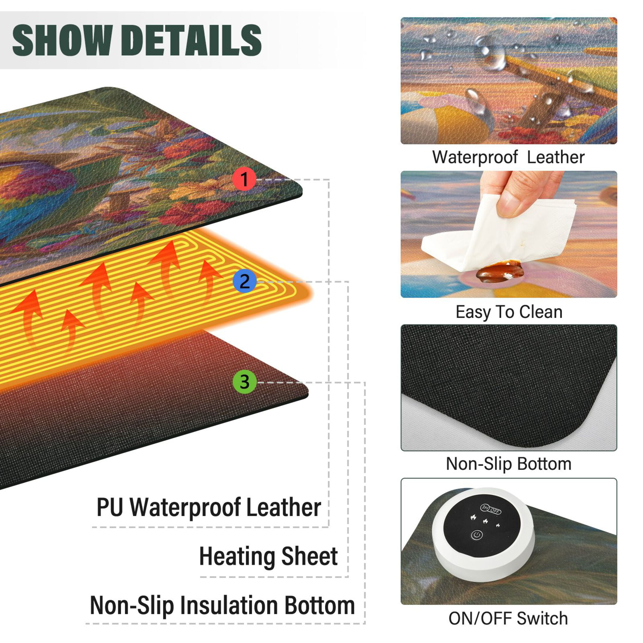 Wobogo Beach Parrot Heated Mouse Pad Extra-Large Desk Mat With 3 Heating Levels and 3-hour Auto Shut-Off Protection Ideal for Computer Keyboards Home Office Hand-warming Essential 31.5in × 13in