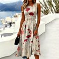 thumbnail image 2 of KLHDSF Dresses For Women Crew Neck Sleeveless Fit And Flare Fashionable Lightweight Elegant Summer Dress Khaki XL, 2 of 6
