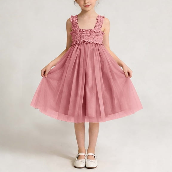 Cethrio Summer Dresses for Girl 2026, Sleeveless Party Mesh Spaghetti Strap Kids Slip Dresses Watermelon Red Size 7-8 T