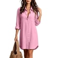 thumbnail image 5 of Guieoi Women's Elegant Casual Vacation-Style Long-Sleeve Shirt Dress Fall with Two Pockets Pink L, 5 of 6