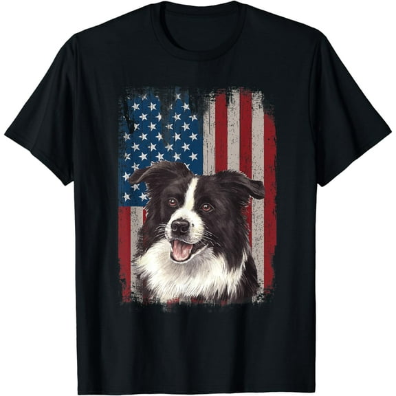 Border Collie American Flag Patriotic 4th Of July Tshirt