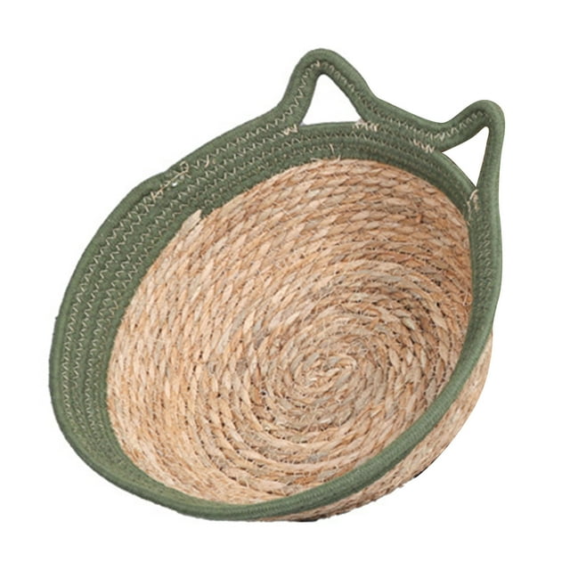 Petit Lit de Chat Mignon, Main Tissé Lit de Chat Ronde Corde de Coton Tissé Lit de Couchage pour Animaux de Compagnie Chaud avec Coussin Doux pour les Chiens Chats d'Été