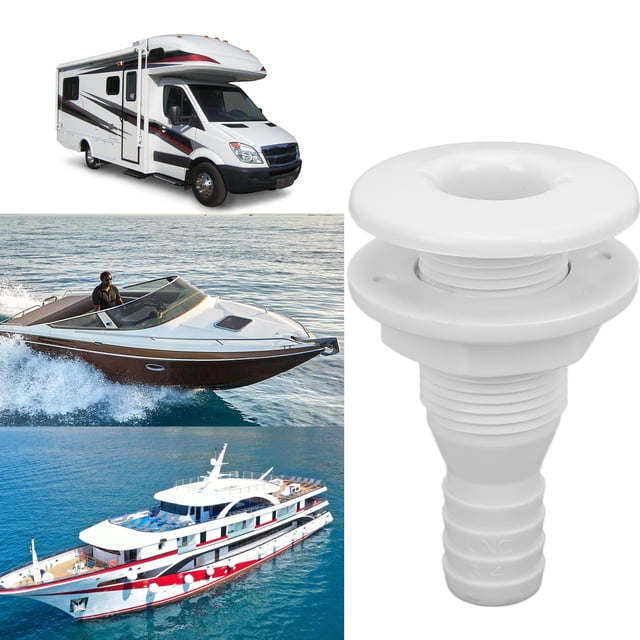 Qiilu Thru Hull Fitting 3/4 Boat Through Hull Connector 3/4in ABS Plastic Hose Coupling Drain Outlet Accessory