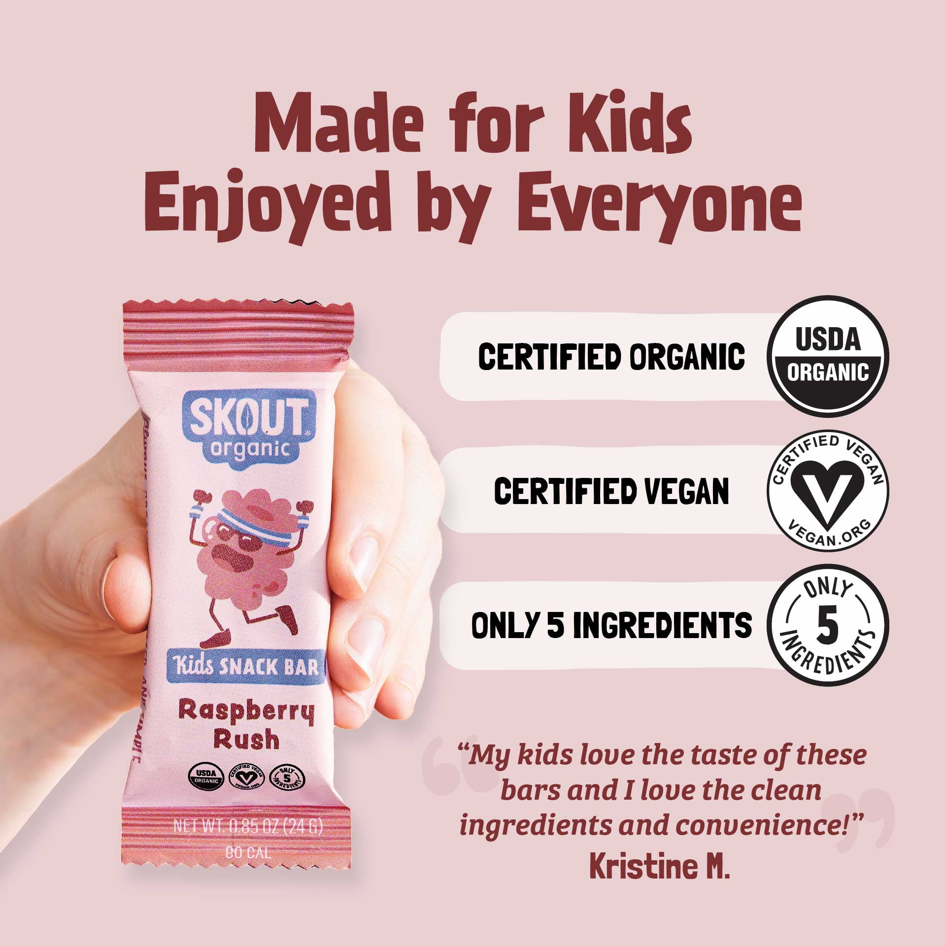 Skout Organic Raspberry Rush Kids Snack Bars (18 Pack) | Organic Kids Snack Bars | Plant-Based Nutrition | No Refined Sugar | Vegan | Gluten, Dairy, Peanut, Tree Nut & Seed Oil Free