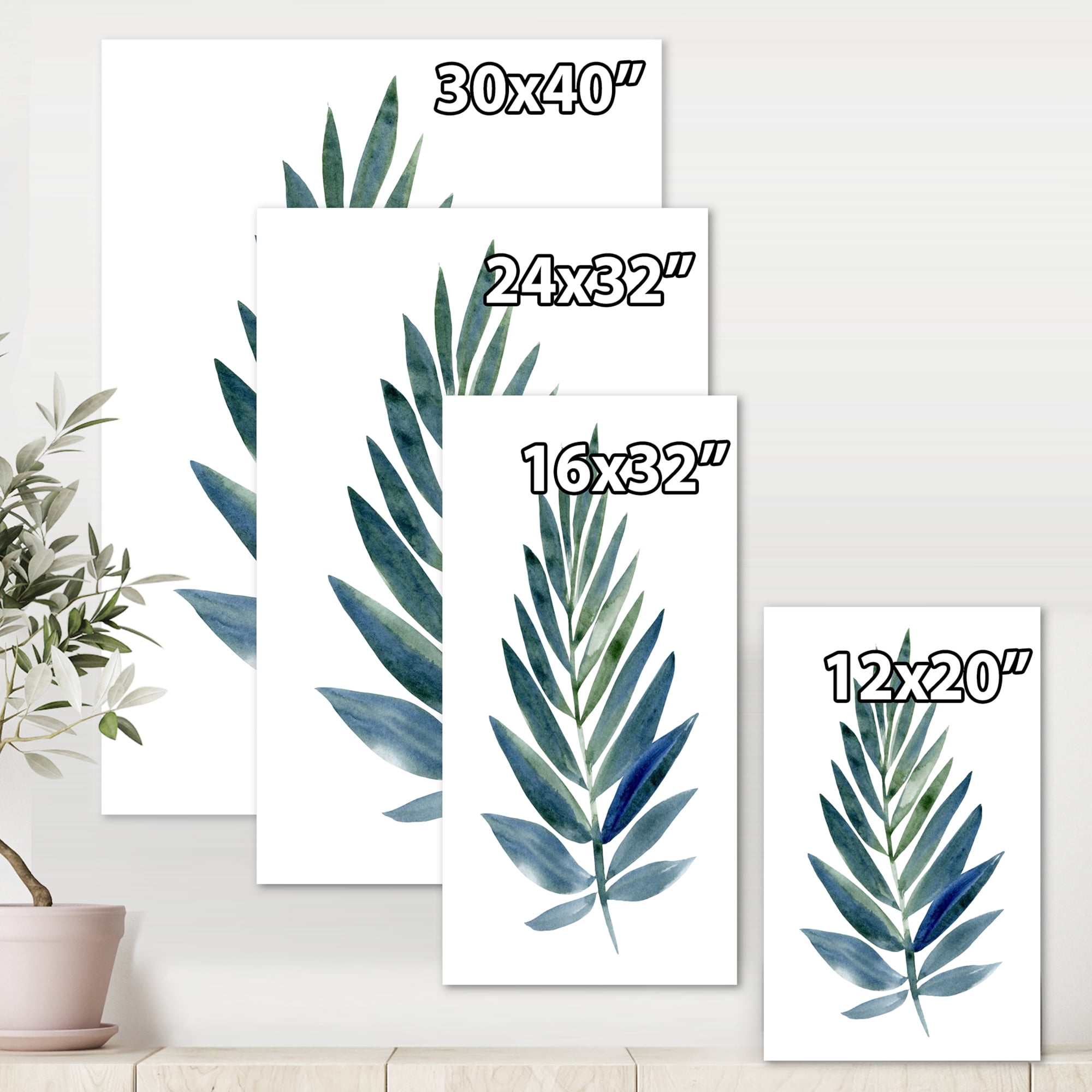 Designart ' Tropical Green Leaf On White ' Farmhouse Canvas Wall Art Print