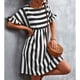 thumbnail image 1 of Vestido De Manga Corta, Versátil Manga Con Volantes Suave Elástico A Line Fit Vestido A Rayas Transpirable Para Mujeres Para El Hogar Cergrey Negro L, 1 of 6