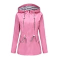 thumbnail image 5 of Smsaxvxz Plus Size Rain Jacket for Women Casual Striped Lined Hooded Lightweight Raincoat Outdoor Waterproof Windbreaker Pink 2XL, 5 of 10