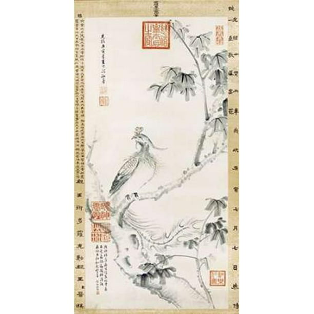 Un Phénix Debout sur une Affiche de Parasol Chinois par Cixi&44; 12 x 18 - Petit